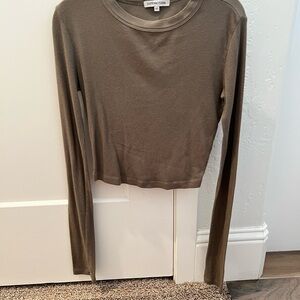 Cotton Citizen Khaki Long Sleeve Crop Top
